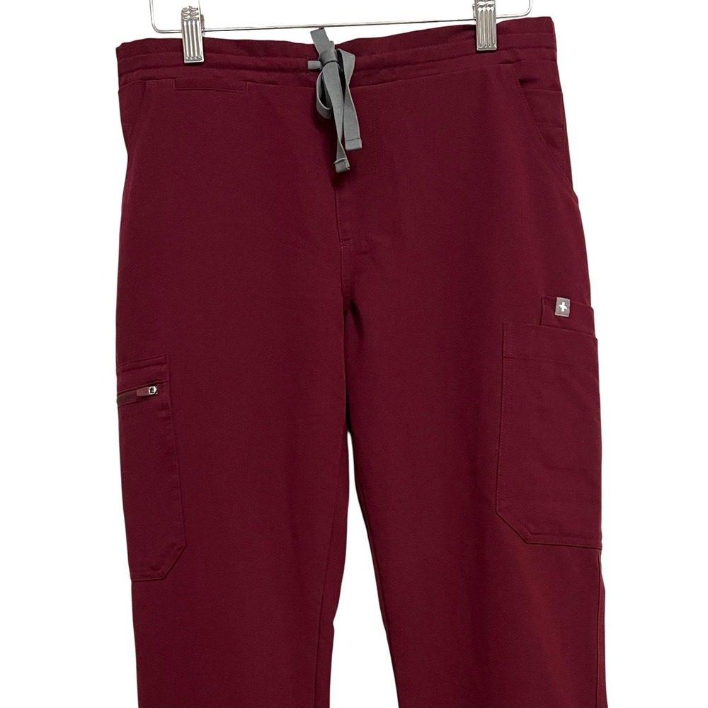 FIGS Technical Scrub Pants Womens Small Maroon Cargo Pockets Straight Leg - Picture 3 of 7